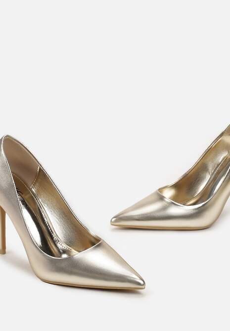 Złote Wysokie Szpilki z Gładkiej Imitacji Skóry Venitorre
