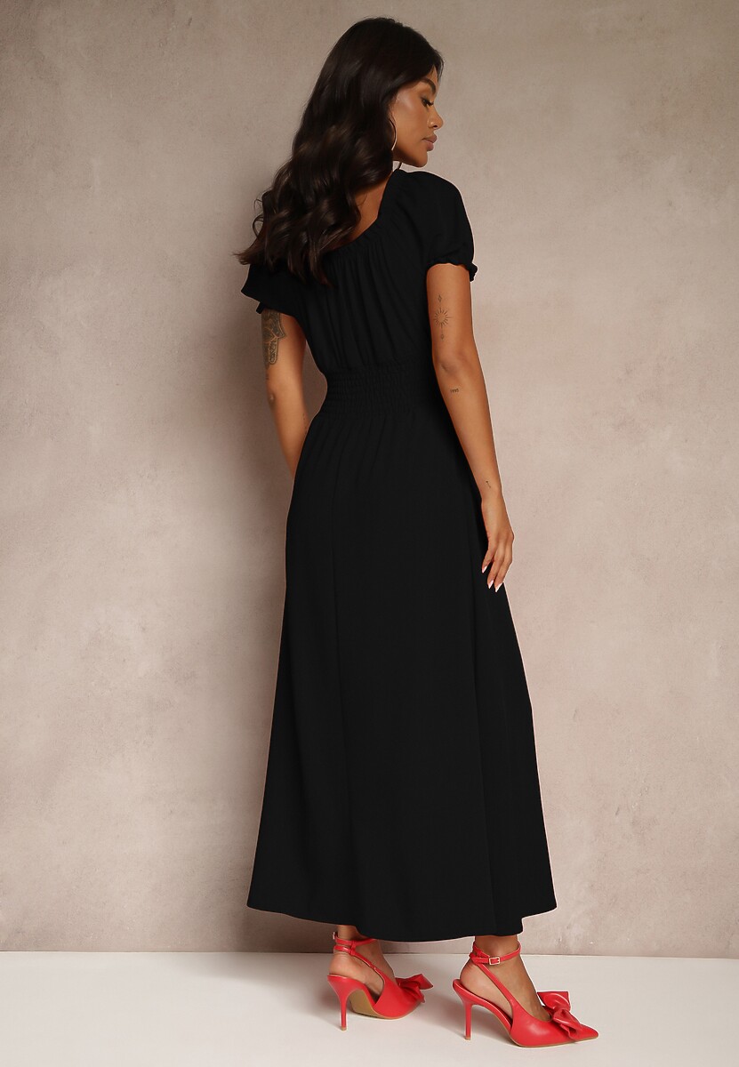 Czarna Sukienka z Bufiastymi Rękawami Dolirrea