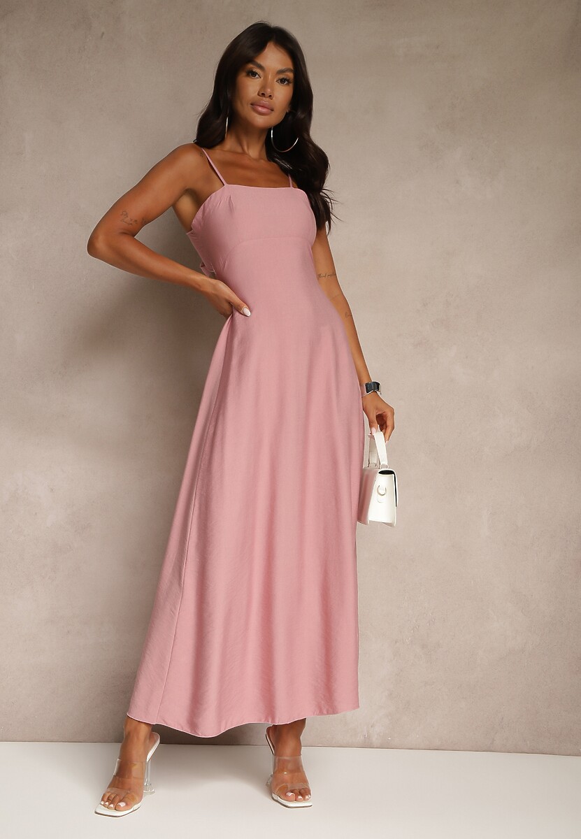 Różowa Sukienka z Wiskozą o Rozkloszowanym Kroju Merelessa