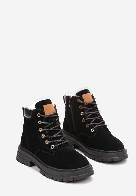 Czarne Trapery Botki Mocno Ocieplone Sztucznym Futerkiem Sedonna