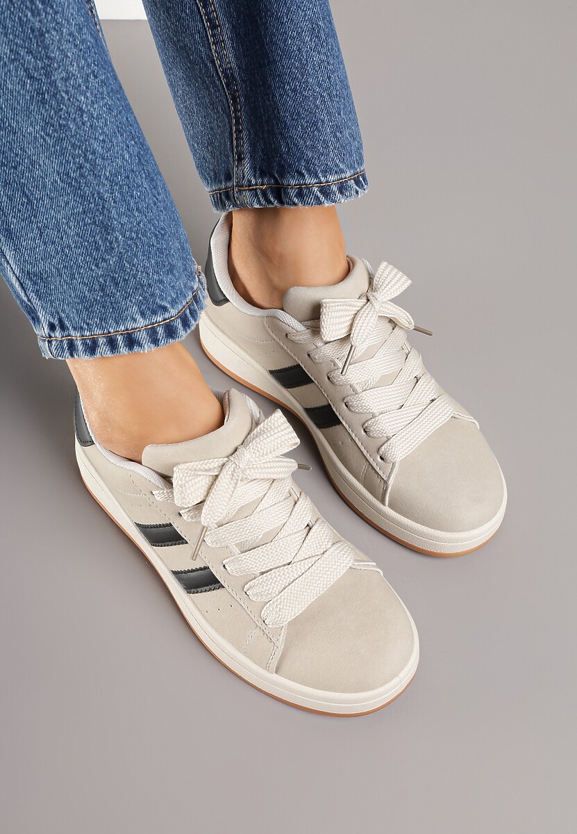 Beżowo-Czarne Sneakersy z Geometrycznym Wzorem Rillomia