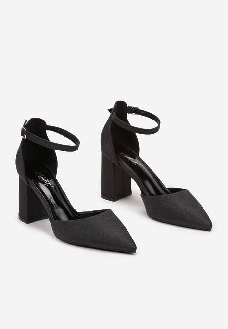 Czarne Brokatowe Czółenka na Słupku Loresi