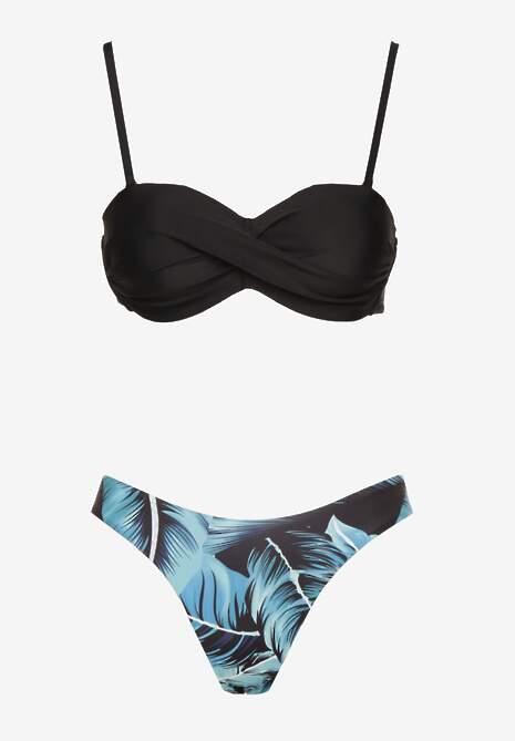 Czarne Bikini 3-częściowe Biustonosz z Wiązaniem Majtki Figi i Bokserki Vinalle