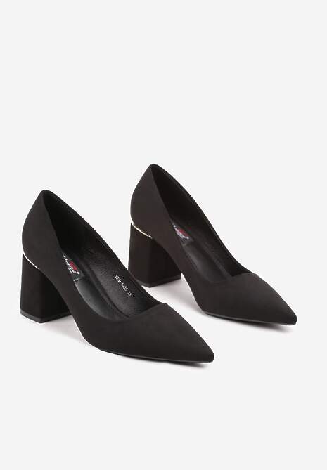 Czarne Eleganckie Czółenka na Słupku z Metaliczną Wstawką Ivelinna