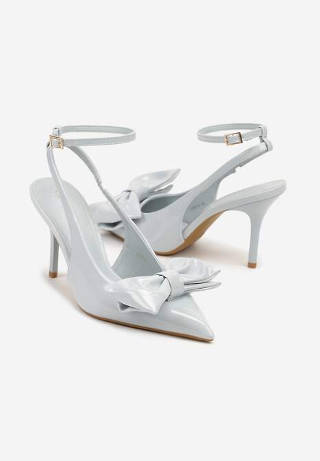 Niebieskie Sandały na Szpilce Vices z Dużą Kokardką Bez Pięty Velozia