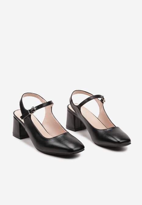 Czarne Czółenka na Słupku Wykończone Kwadratowym Noskiem bez Pięty Tinadoria