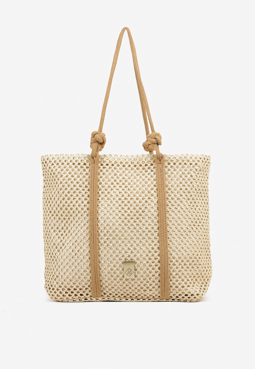 Ciemnobeżowa Torebka Typu Shopper z Plecionki Reviane
