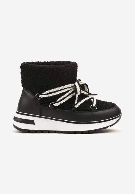 Czarne Futrzane Śniegowce ze Sznurowaniem Temivin