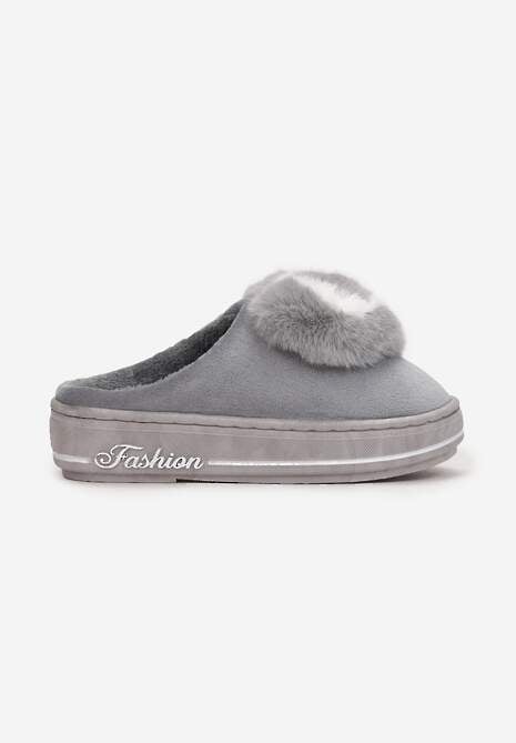 Szare Kapcie na Grubej Podeszwie z Futrzaną Aplikacją Phoenix