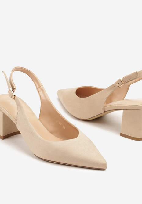 Beżowe Sandały na Słupkowym Obcasie z Noskiem w Szpic Ninavia