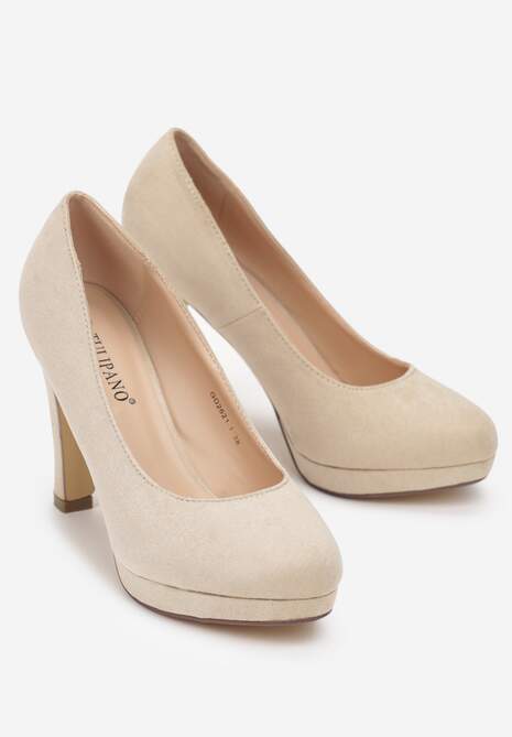 Beżowe Czółenka na Słupkowym Obcasie z Okrągłym Noskiem Enzla