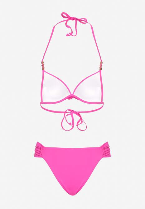 Fuksjowe Bikini Wiązany Biustonosz Push Up i Majtki Typu Figi Mirisenia