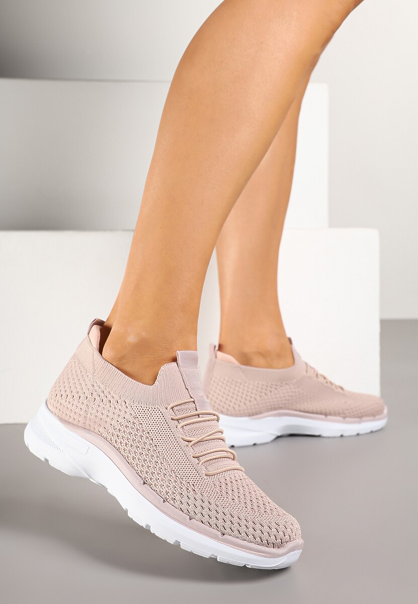 Różowe Wsuwane Buty Sportowe Sneakersy z Imitacją Sznurówek Tatanoris