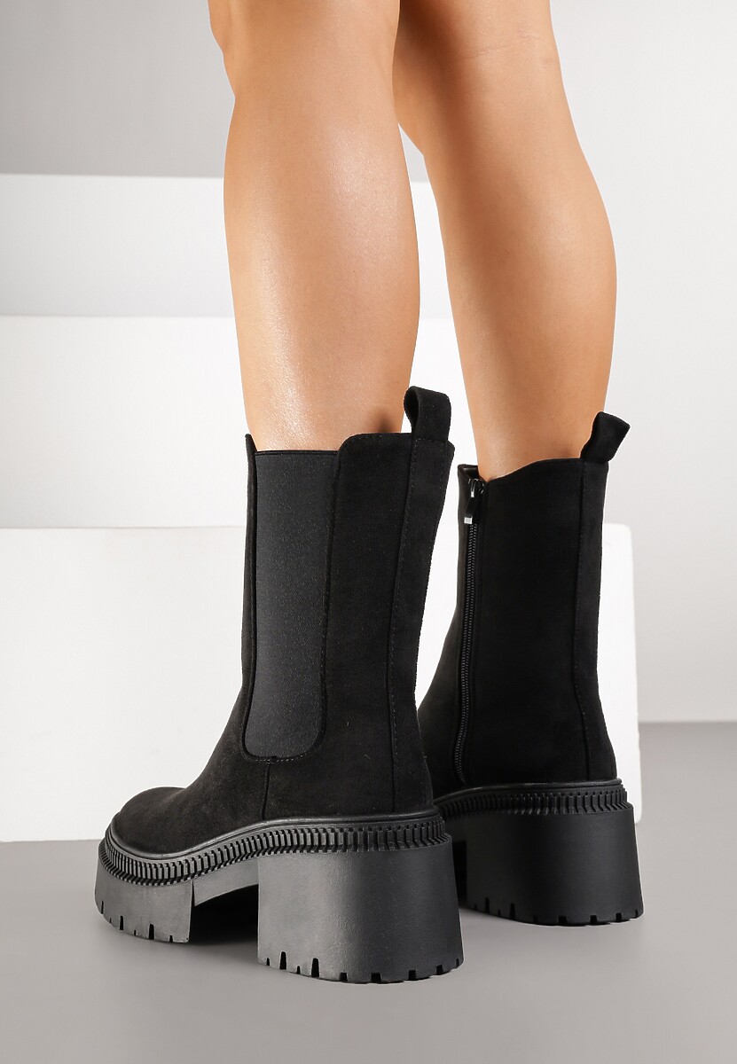 Czarne Botki Typu Sztyblety na Platformie Fesurela
