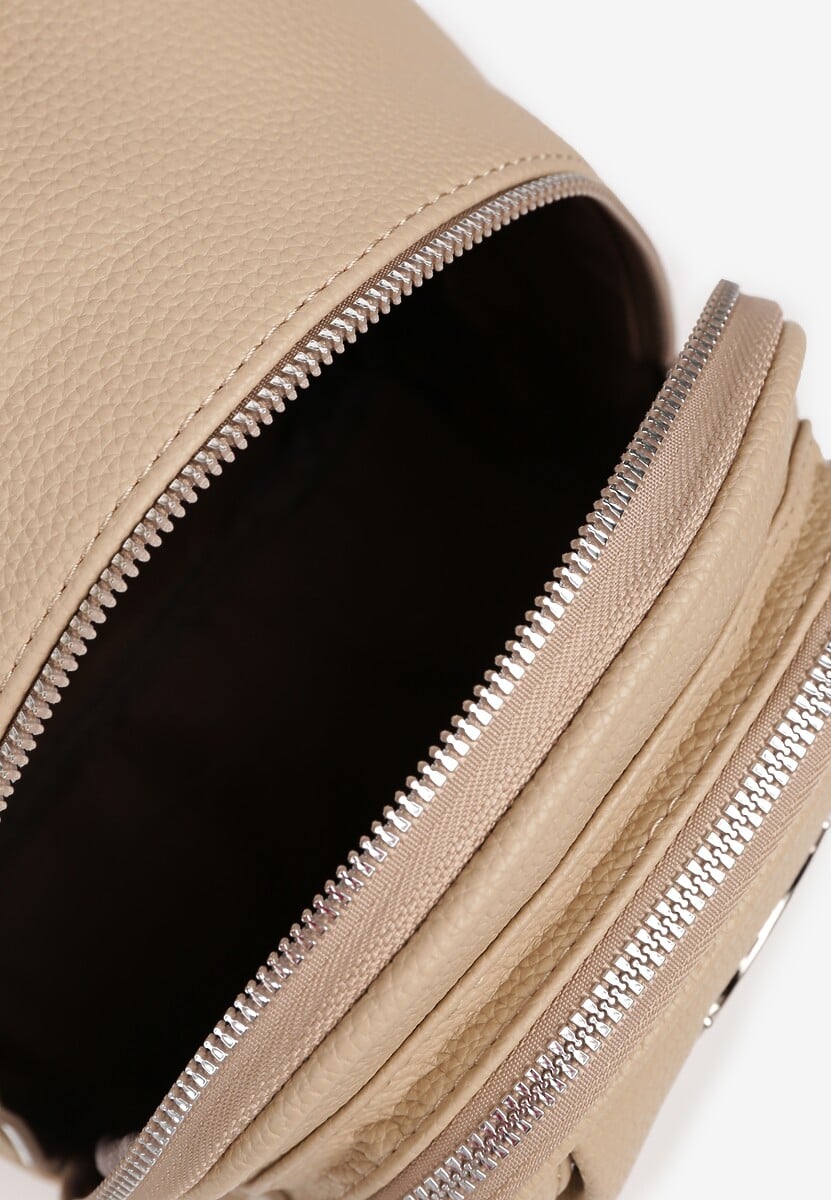 Jasnobeżowy Klasyczny Plecak Zdobiony Metalowym Detalem z Regulowanymi Szelkami Ravandelle