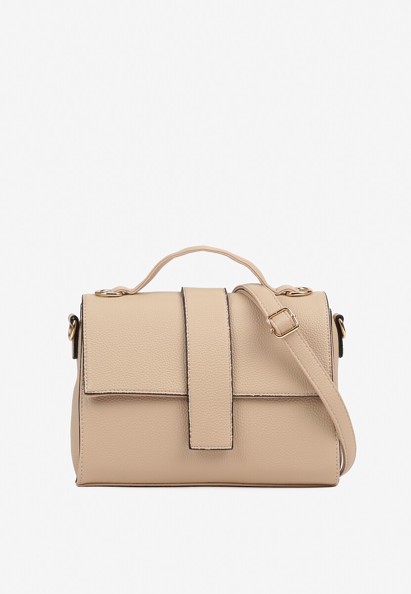 Ciemnobeżowa Torebka Listonoszka z Geometryczną Klapą Efariella