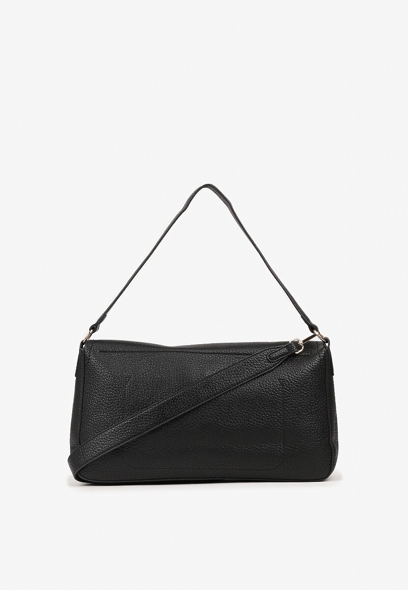 Czarna Torebka Prostokątna na Ramię Ozdobiona Metaliczną Aplikacją Aderrive