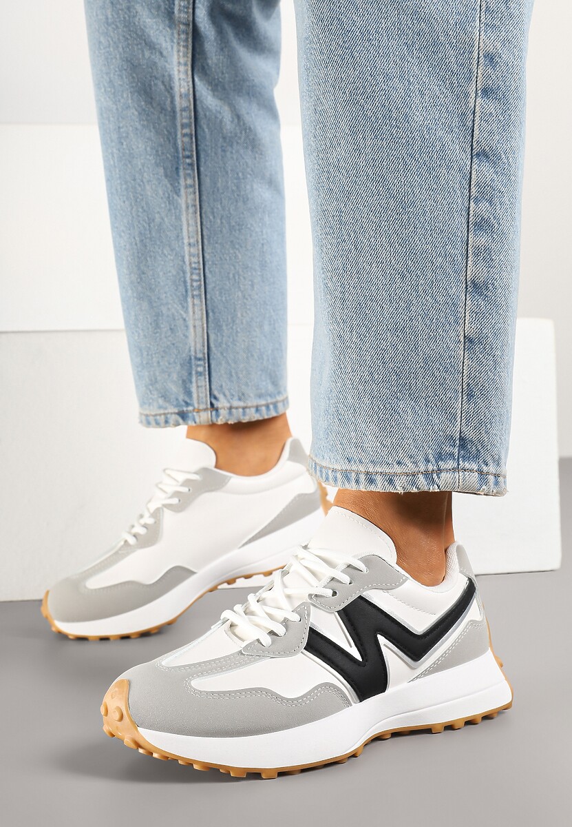 Szare Sneakersy z Przeszyciami i Ozdobnym Bieżnikiem Weonessa