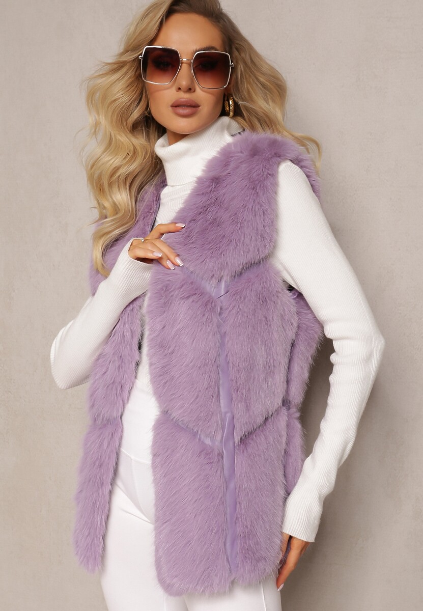 Szara Futrzana Kamizelka z Wstawkami z Ekoskóry Lewja