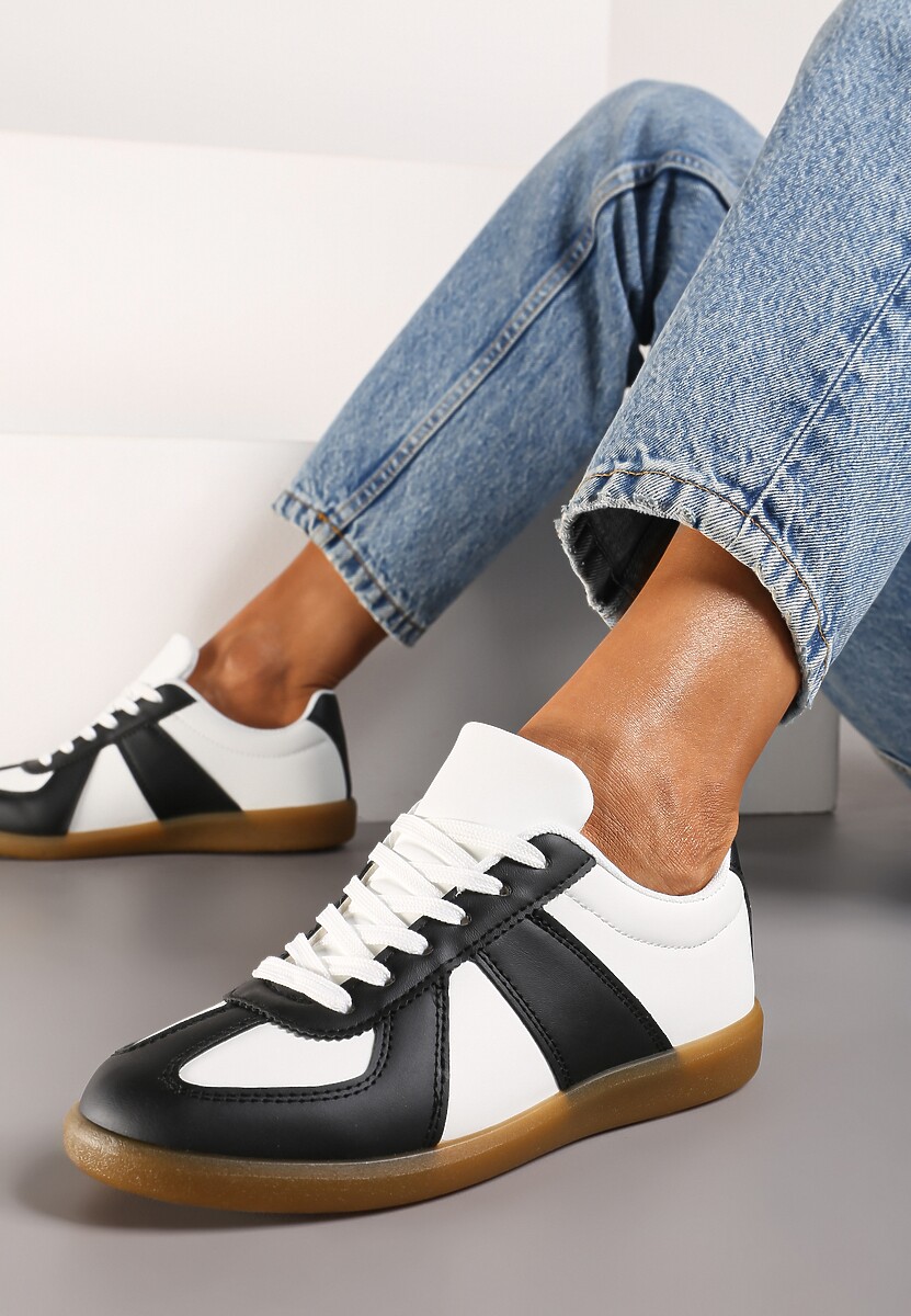 Czarno-Białe Sneakersy z Przeszyciami przed Kostkę Taviana