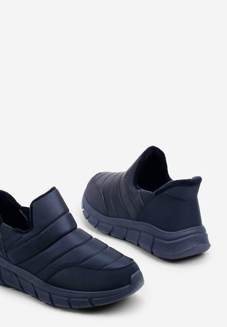 Granatowe Sneakersy Śniegowce na Platformie z Tłoczeniem i Pikowaną Cholewką Vermina