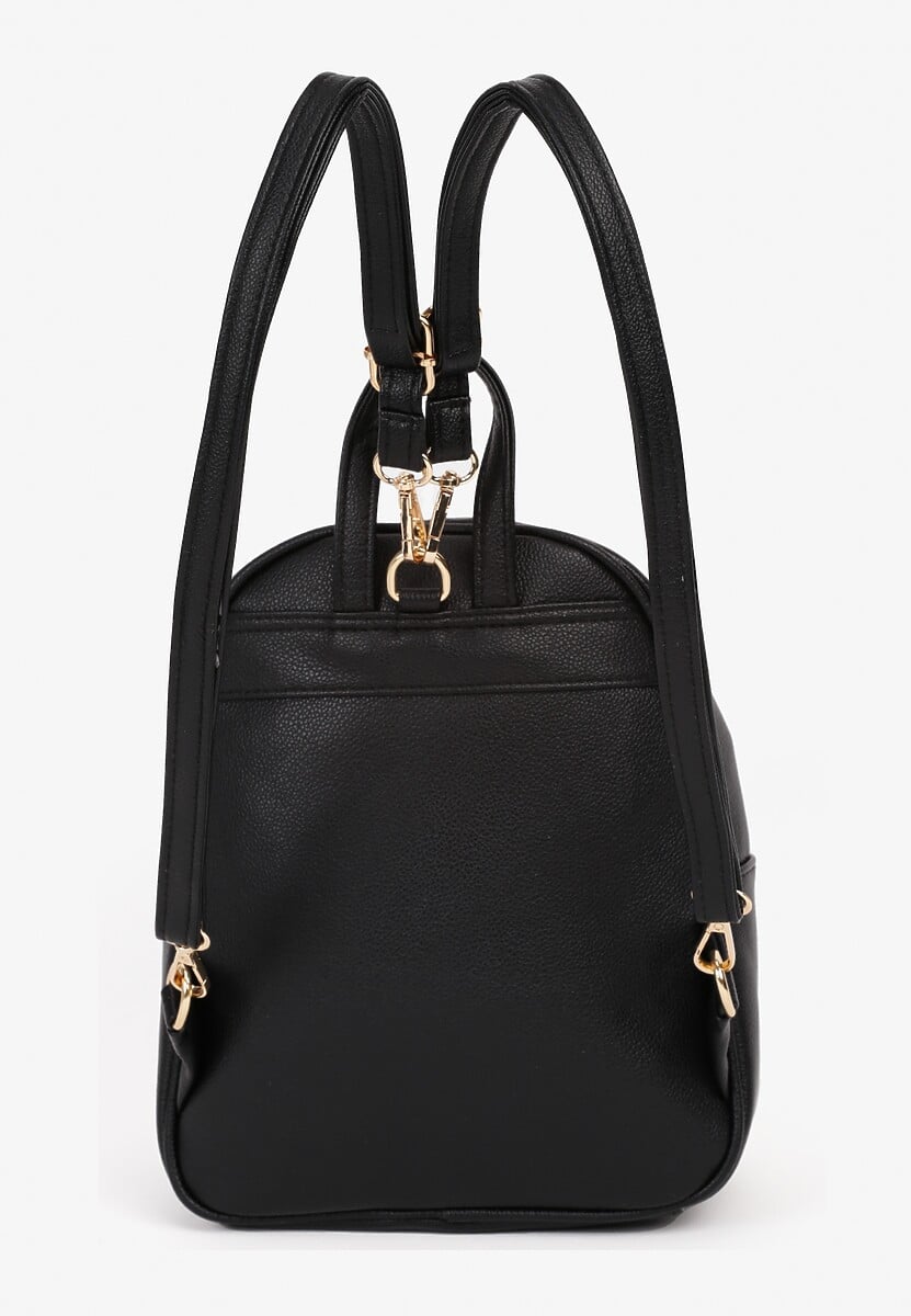 Czarny Plecak z Regulowanymi Odpinanymi Paskami Ozdobiony Kieszonką z Klapą Nelope