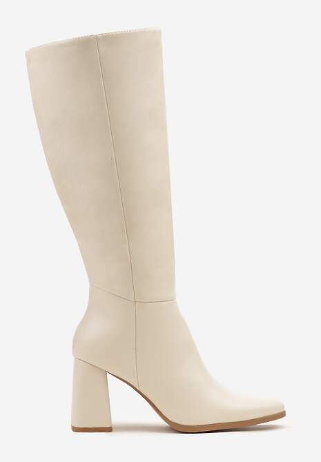 Beżowe Kozaki na Obcasie Typu Stożek w Klasycznym Stylu Lanile