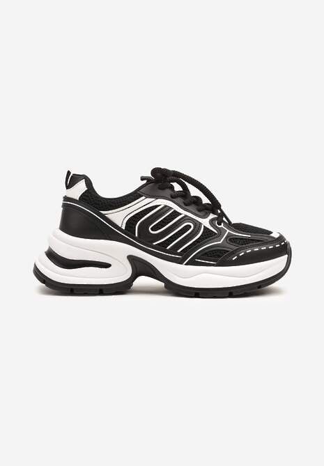 Czarne Sneakersy na Platformie z Tłoczeniem z Geometrycznym Motywem Delothiel