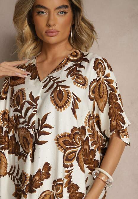 Brązowa Sukienka z Wiskozą Lnem i Cyrkoniami Sadevore