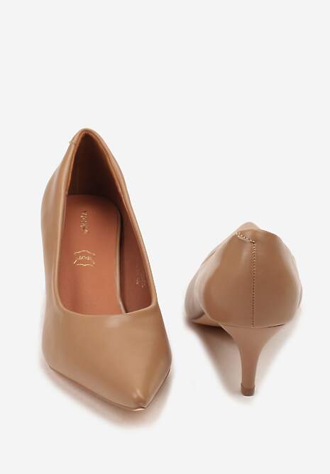 Ciemnobeżowe Czółenka Vices na Obcasie Typu Kaczuszka ze Skórzaną Wkładką Amerisse