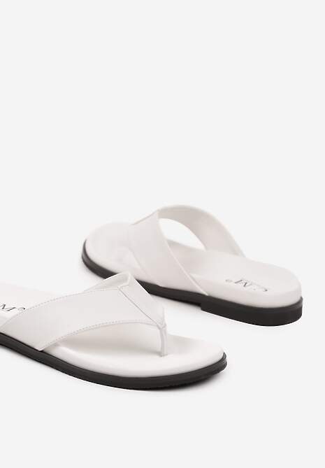 Białe Japonki Klapki Basic z Szerokimi Paskami Sanivel