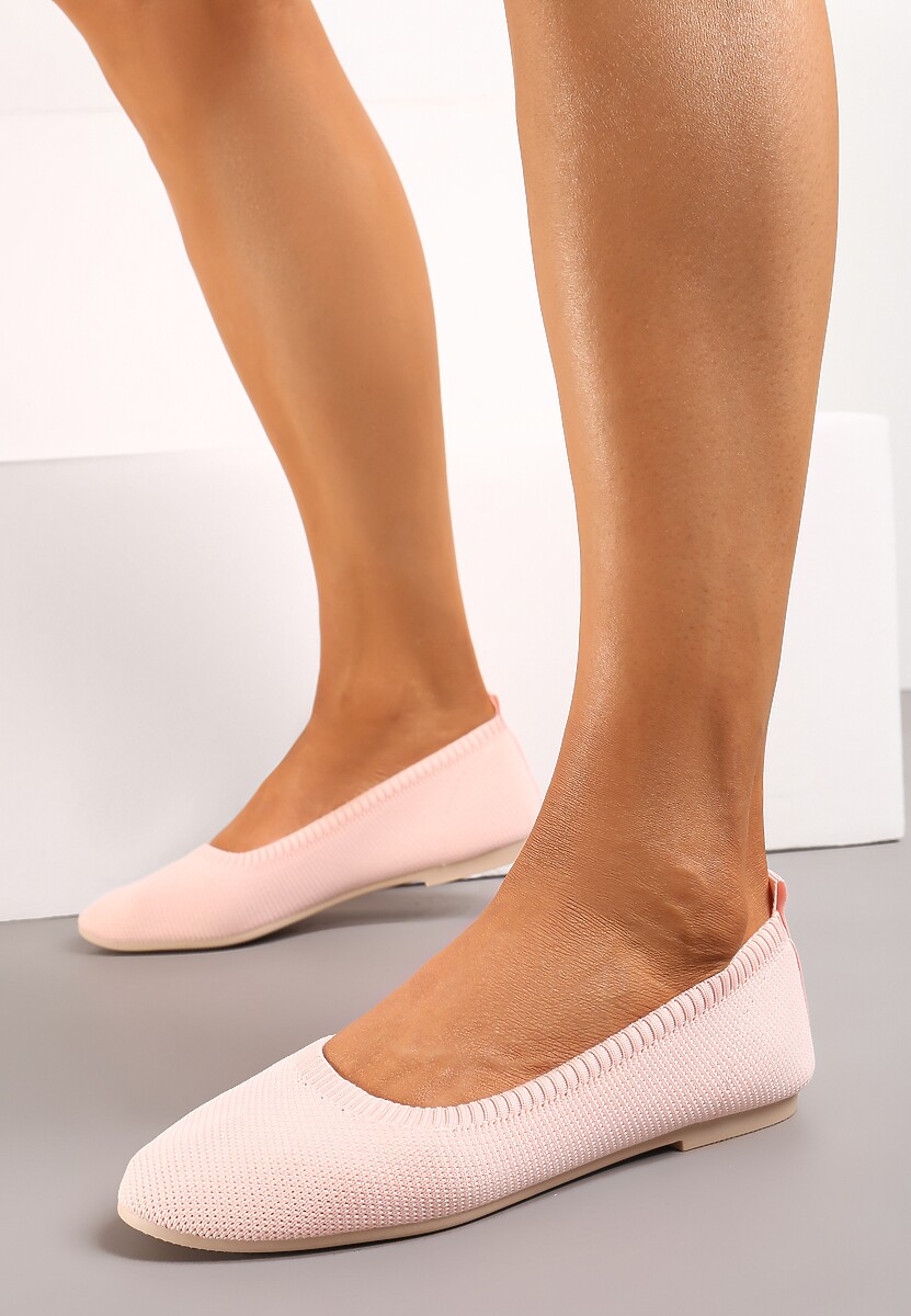 Różowe Balerinki z Okrągłym Noskiem i Materiałową Cholewką Mililena