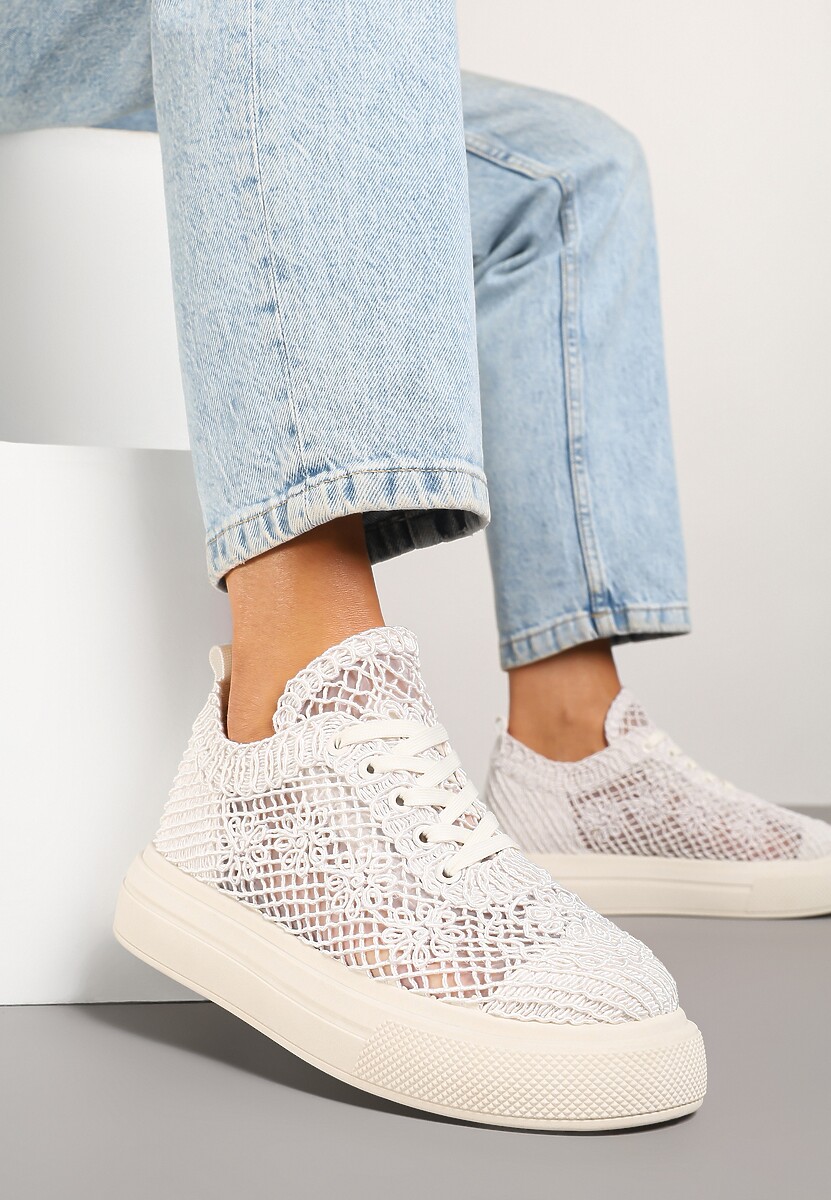 Beżowe Siateczkowe Sneakersy Typu Tenisówki Sunalie