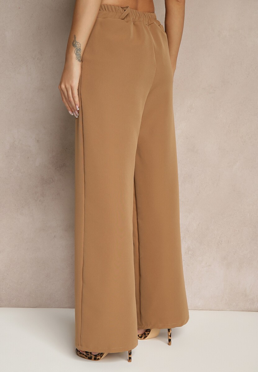 Brązowe Spodnie Garniturowe High Waist Viviorea