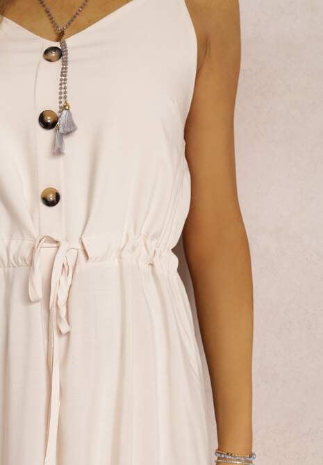 Beżowa Sukienka z Wiskozy Kena