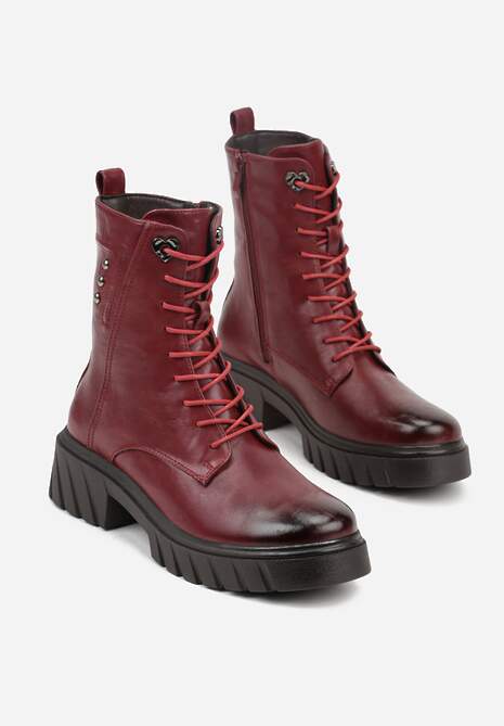 Bordowe Rockowe Botki Workery Zdobione Nitami Eratila