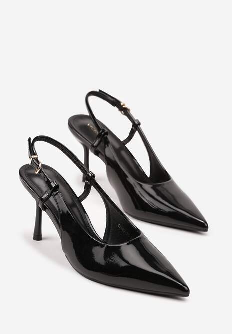 Czarne Sandały Lakierowane Vices na Szpilce Slingback Raleira