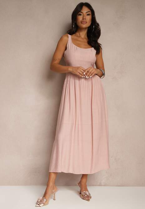 Różowa Rozkloszowana Sukienka z Wiskozy Milunisa