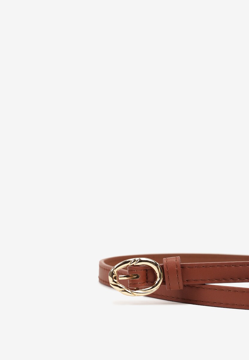 Ciemnobrązowy Cienki Pasek z Ekoskóry z Ozdobną Sprzączką Naliera