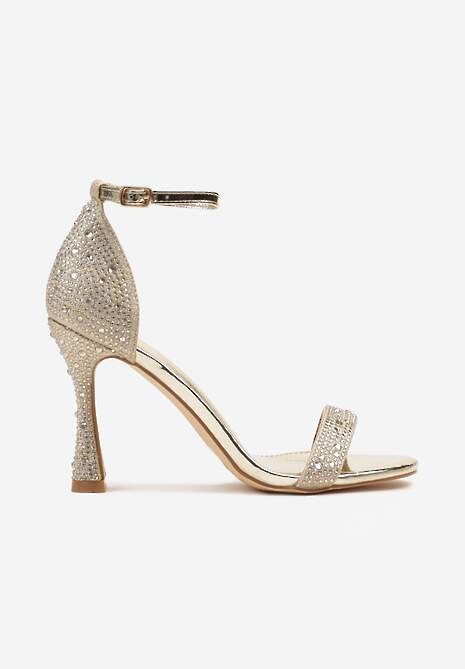 Złote Sandały Vices na Szpilce Ozdobione Cyrkoniami Zimena