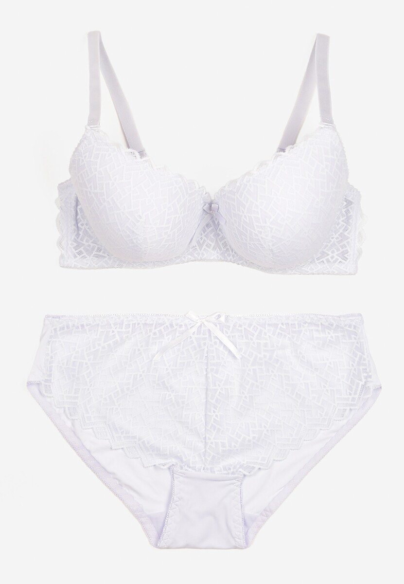 Biały Komplet Bielizny Koronkowej Klasyczny Biustonosz i Figi z Wysokim Stanem Nasellea