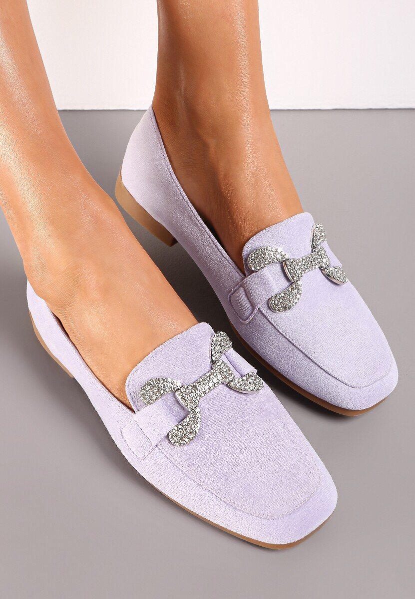 Fioletowe Mokasyny z Cholewką przed Kostkę z Ozdobą z Cyrkonii Meher
