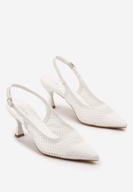 Białe Sandały Slingback na Klepsydrze z Szydełkową Cholewką i Noskiem w Szpic Mairita