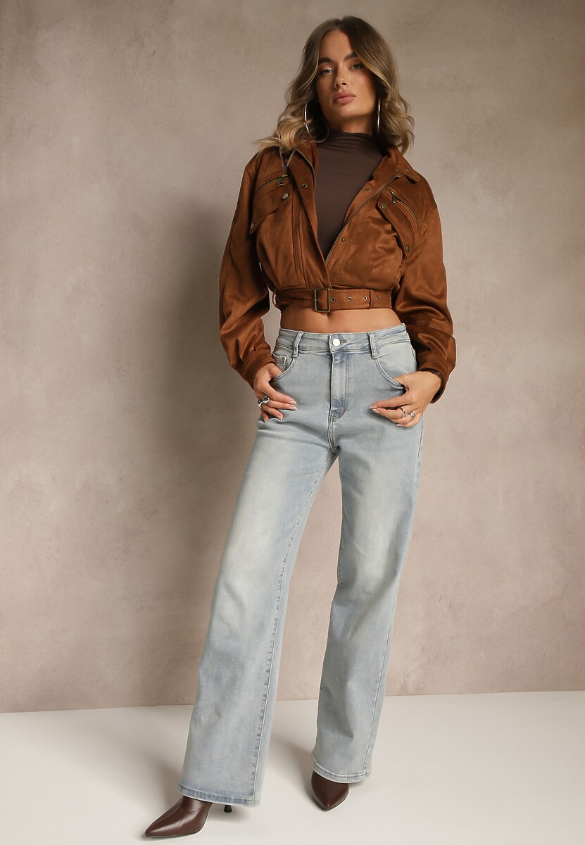 Jasnoniebieskie Szerokie Jeansy High Waist Lanosisa