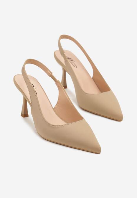 Beżowe Sandały na Szpilce Typu Slingback Melovelle