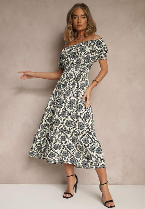 Czarna Sukienka z Bawełną Ozdobiona Bufiastymi Rękawami Revalle