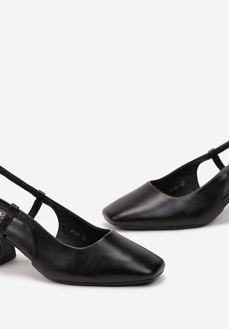 Czarne Sandały na Grubym Słupku z Otwartą Piętą Medola