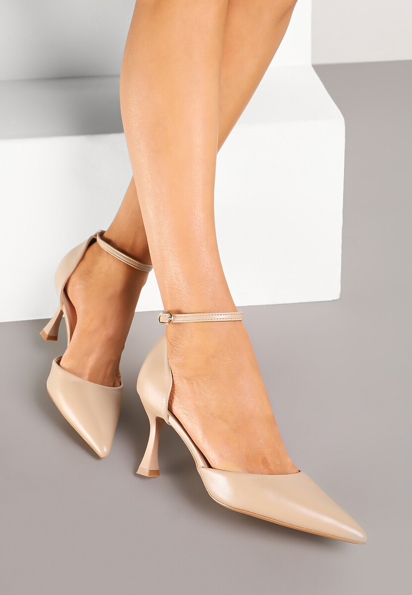 Białe Czółenka na Szpilce z Paskiem Wokół Kostki Eleantia