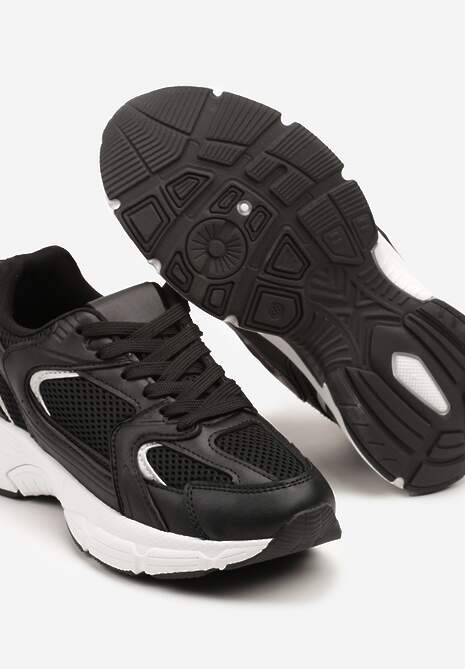 Czarne Sneakersy na Grubej Podeszwie z Cholewką z Siateczką Zollexia