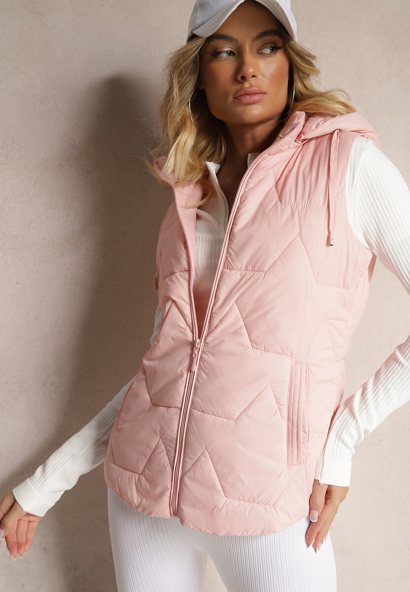 Czarna Pikowana Kamizelka z Odpinanym Kapturem Falidi